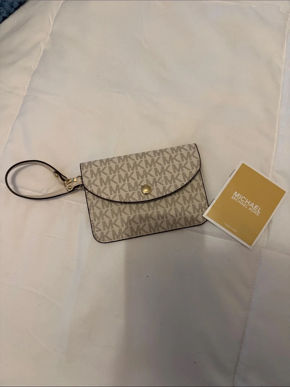 Michael Kors Beige Logo Wristlet with Gold Accent